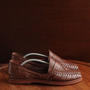 Woven Leather Espadrille Flats in Brown